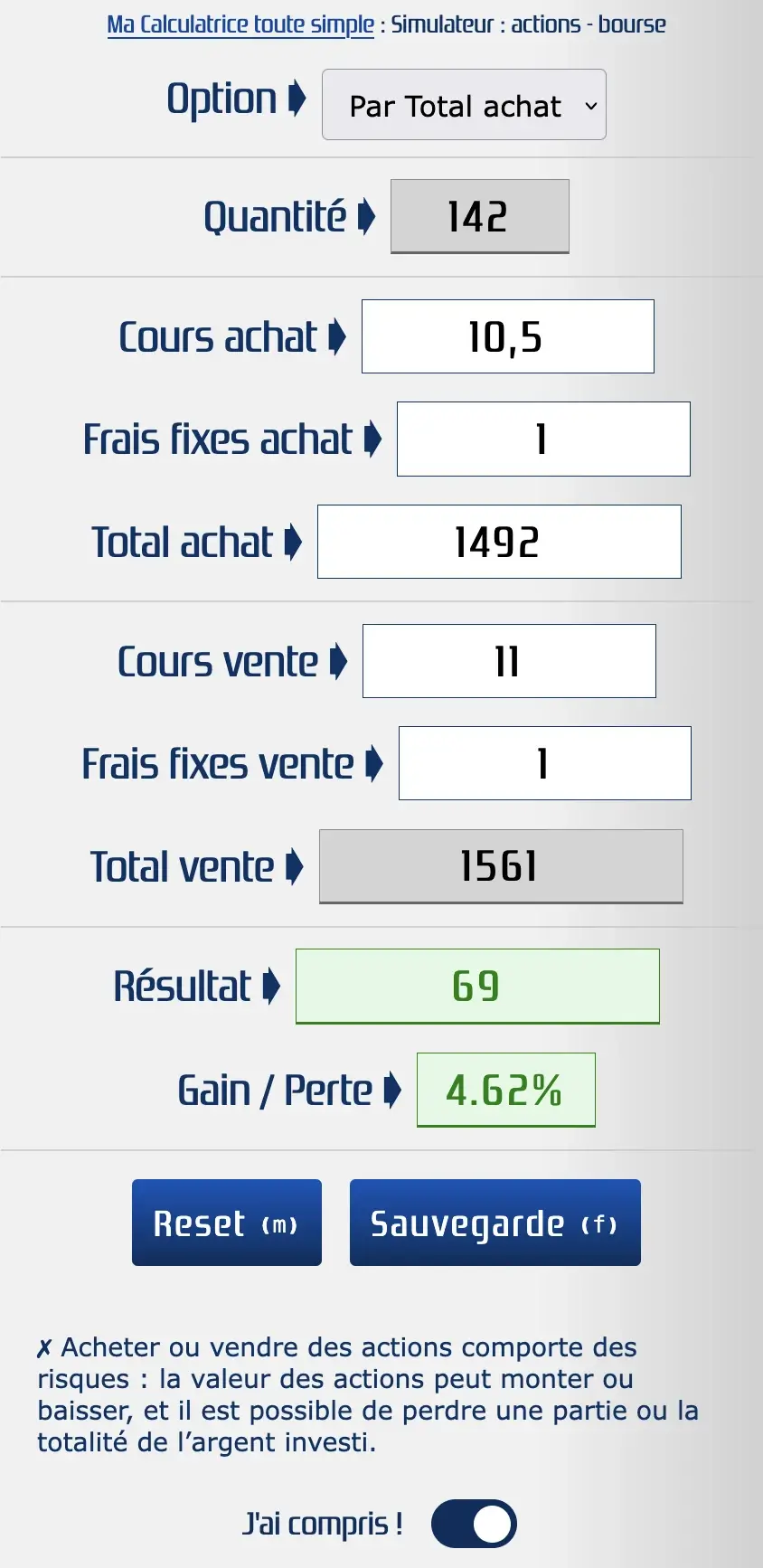 Opération boursière : gain