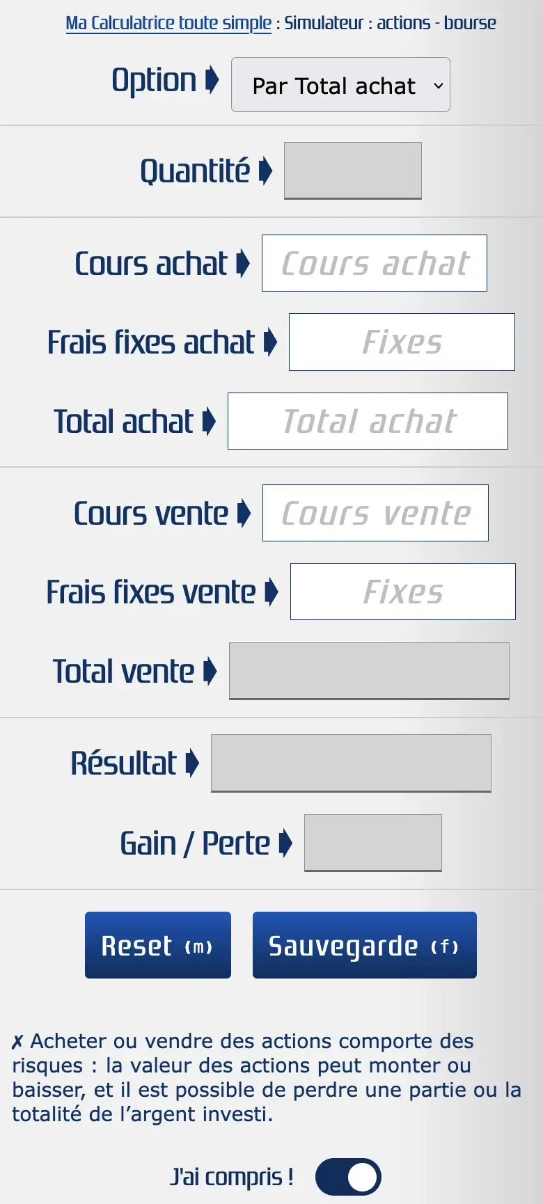 Simulateur opération bourse par achat et vente d'actions